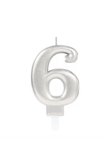6 Rakam Mum Gümüş Renk 6 Rakam Mum Gümüş Renk