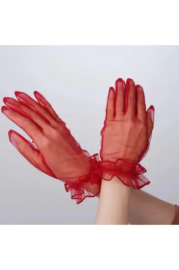 Kısa Boy Likralı Güpürlü Yetişkin Tül Eldiven Kırmızı Renk Kısa Boy Likralı Güpürlü Yetişkin Tül Eldiven Kırmızı Renk