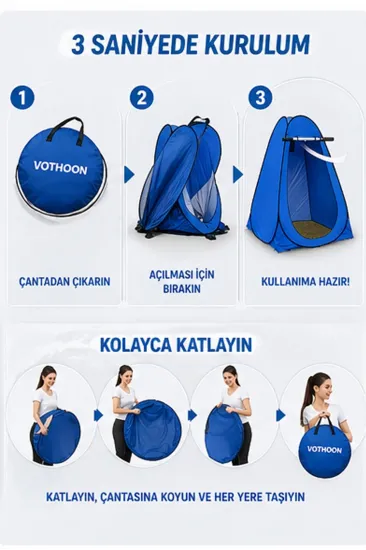 Otomatik Kabin Giyinme Çadırı 120x120x190 Cm Üst Havalandırma Yan Pencereli Duş & Wc Çadırı Mavi Otomatik Kabin Giyinme Çadırı 120x120x190 Cm Üst Havalandırma Yan Pencereli Duş & Wc Çadırı Mavi