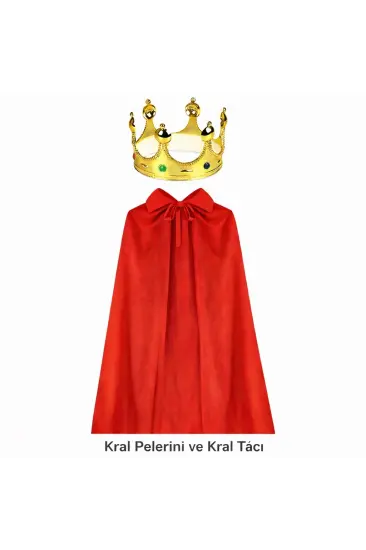 90 Cm Kral Pelerini Ve Altın Kral Tacı Seti