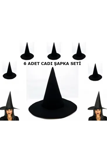 Siyah Cadı Şapkası Keçe Yetişkin Boy 6 Adet Siyah Cadı Şapkası Keçe Yetişkin Boy 6 Adet