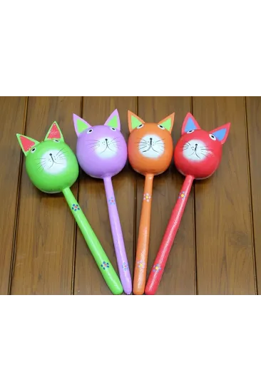 Ahşap Kedi Marakas Tekli Polos:29 Ahşap Kedi Marakas Tekli Polos:29