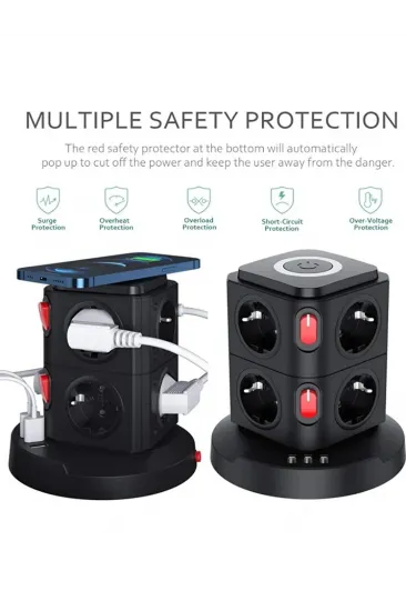 Termal Akım Korumalı Isıya Dayanıklı 3 Usb 8 Priz Ve Wireless Kablosuz Şarj 2.4 Amper Kablolu Priz Termal Akım Korumalı Isıya Dayanıklı 3 Usb 8 Priz Ve Wireless Kablosuz Şarj 2.4 Amper Kablolu Priz