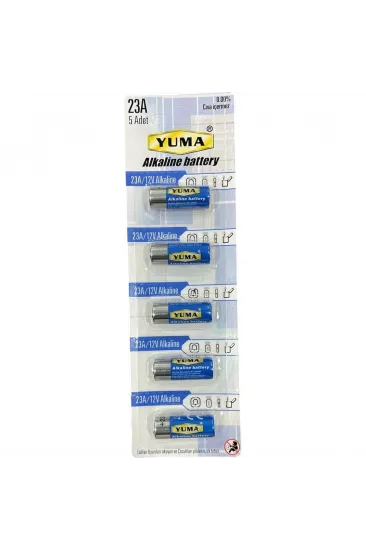 Yuma 23a Mn23 V23a V23ga 12 Volt Alkalin Pil 5’li Paket Yuma 23a Mn23 V23a V23ga 12 Volt Alkalin Pil 5’li Paket