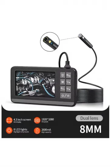 Ekranlı Çift Kameralı 5 Mt Sert Kablo Endoskop Kamera 8 Mm 4.3 Inc Hafıza Kart Destekli