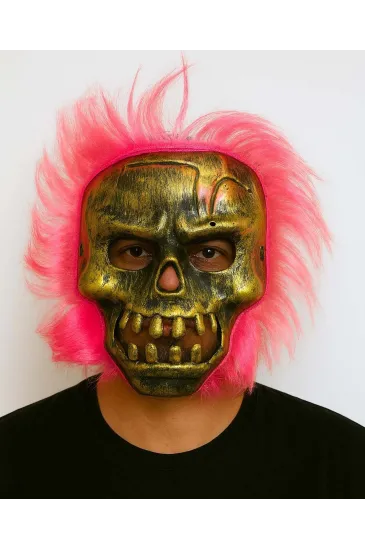 Wild Skull - Bakır Kafatası Pembe Saçlı İskelet Maske Wild Skull - Bakır Kafatası Pembe Saçlı İskelet Maske