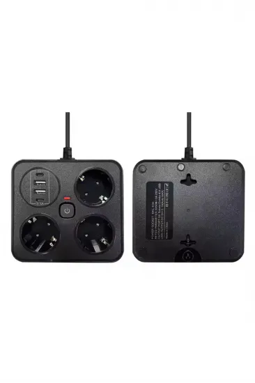 Akım Korumalı Anahtarlı Priz - 3x Priz - 2x Usb - 2x Type-c - 2 Mt Kablo Hızlı Şarj Özellikli Siyah