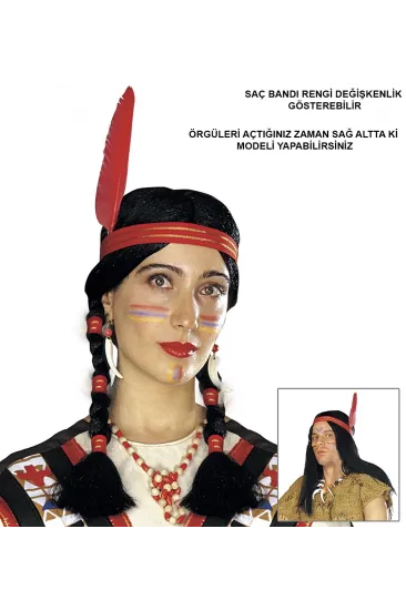 Tüylü Örgülü Hint Peruğu Kızılderili Peruğu Tüylü Örgülü Hint Peruğu Kızılderili Peruğu