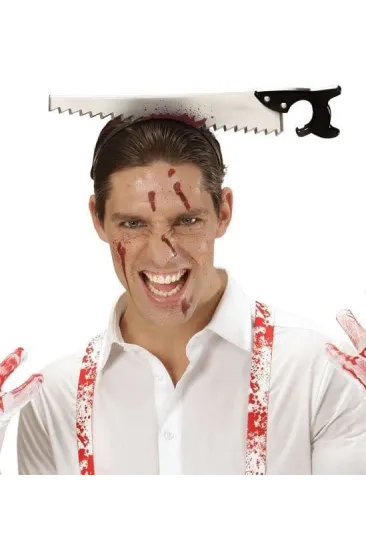 Kafaya Saplanmış Halloween Kanlı Testere Şaka Tacı Kafaya Saplanmış Halloween Kanlı Testere Şaka Tacı