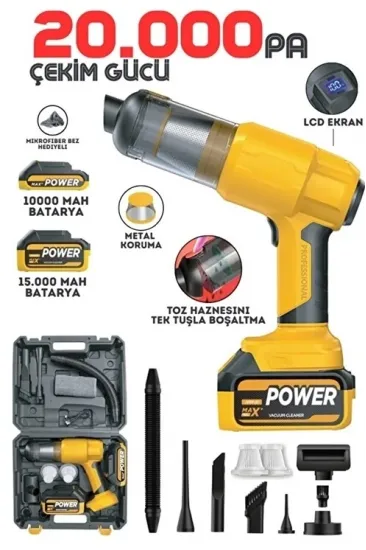 25.000mah Çift Bataryalı Auhma 20.000pa Ultra Çekim Güçlü Çantalı Araç Temizleme Süpürgesi