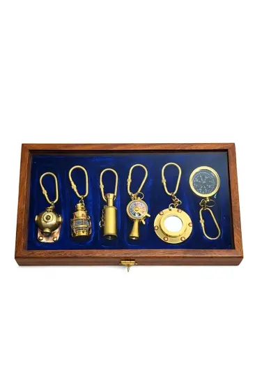 Ahşap Kutulu Denizci Temalı Pirinç Anahtarlık Seti Key-0285 Ahşap Kutulu Denizci Temalı Pirinç Anahtarlık Seti Key-0285
