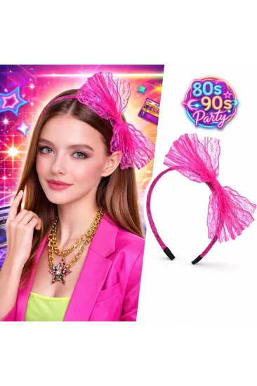 80’ler 90’lar Neon Pembe Dantel Taç Fiyonklu 80’ler 90’lar Neon Pembe Dantel Taç Fiyonklu