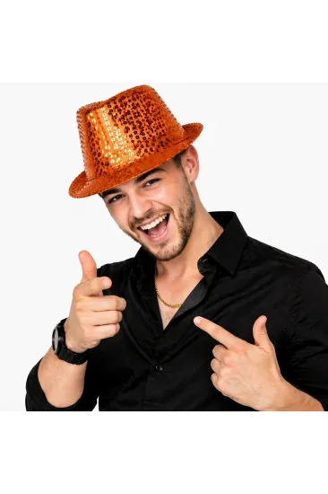 Turuncu Payetli Disco Parti Şapkası Yetişkin Işıltılı Fötr Model Turuncu Payetli Disco Parti Şapkası Yetişkin Işıltılı Fötr Model