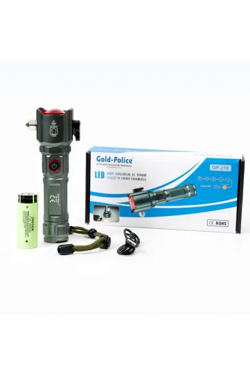 Gold  Gp-218 İle Sınırları Aşın Yeni Nesil Tg Led Teknolojisiyle Ultra Uzun Menzilli Aydınlatma Ve Acil Durumlar İçin Dahili Cam Kırıcı Bir Arada. Şarj Edilebilir, Darbeye Dayanıklı Ve Profesyo