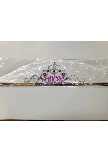 Gümüş Renk Prenses Yazılı Parti Tacı 60 Cm