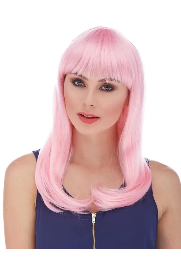 Soft Pembe Renk Uzun Düz Parti Peruğu Soft Pembe Renk Uzun Düz Parti Peruğu