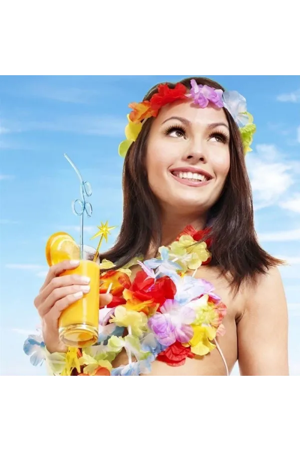 Rengarenk Hawaii Kolye Taç Bileklik Seti 4 Parça Rengarenk Hawaii Kolye Taç Bileklik Seti 4 Parça