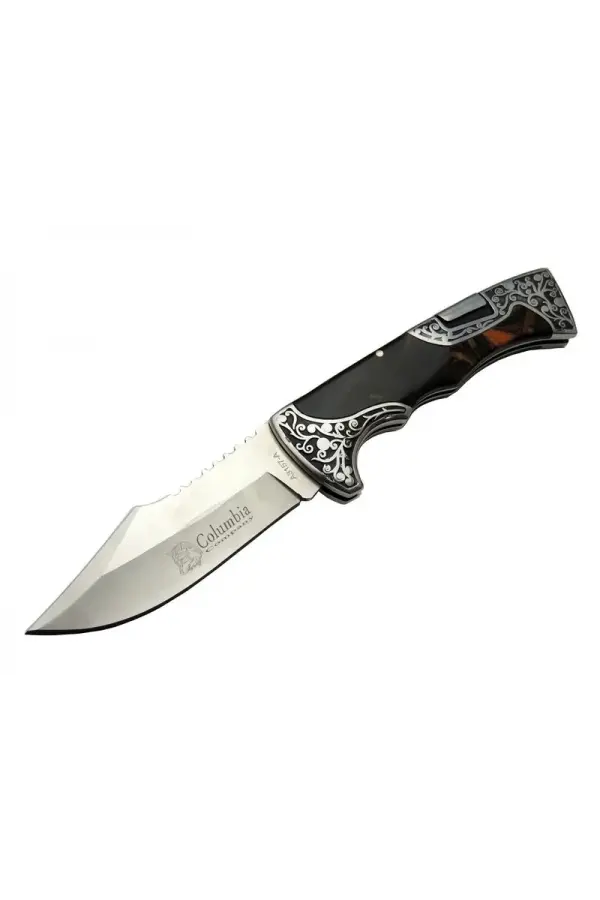 A3157b Kahverengi Av / Kamp Çakı 23 Cm - Sedef İşlemeli Saplı, A3157b Kahverengi Av / Kamp Çakı 23 Cm - Sedef İşlemeli Saplı,