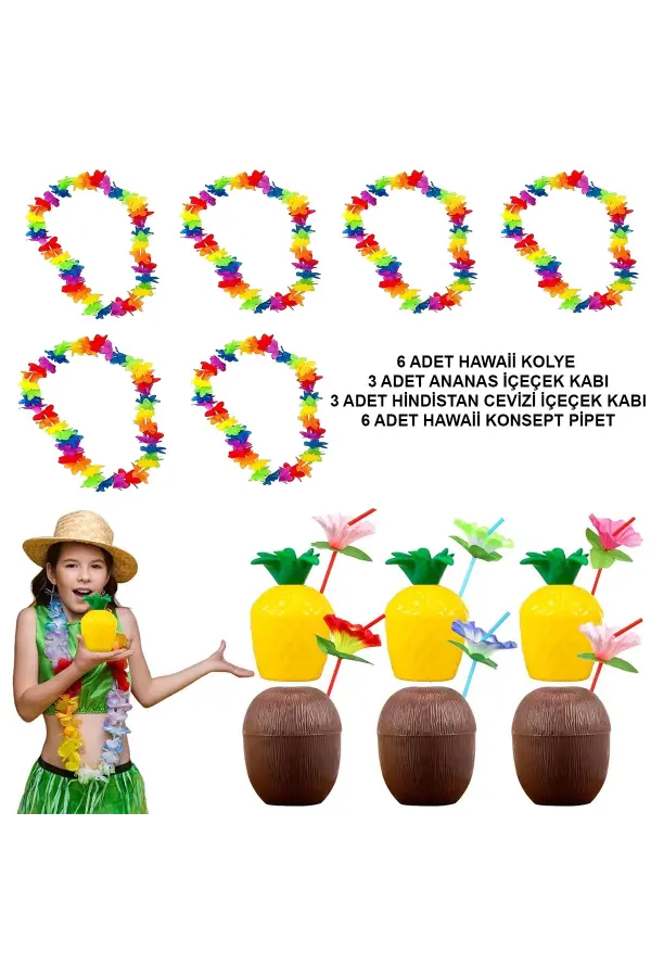 Tropikal Hawaii Parti Malzemeleri – Kolye, Pipet, Bardak Seti Tropikal Hawaii Parti Malzemeleri – Kolye, Pipet, Bardak Seti