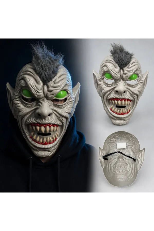 Neon Yeşil Gözlü Saçlı Canavar Plastik Maske