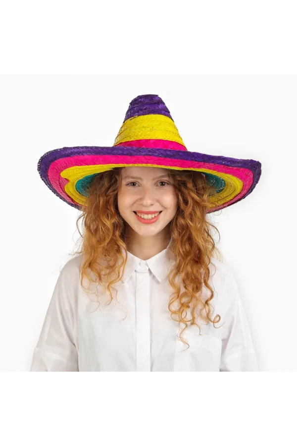 Sombrero Meksika Şapkası Renkli Örme Hasır Çocuk Boy Sombrero Meksika Şapkası Renkli Örme Hasır Çocuk Boy