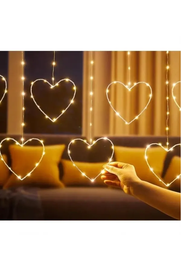 Kalpli Perde Led Işıklar, Sevgililer Günü Romantik Led Aydınlatma Kalpli Perde Led Işıklar, Sevgililer Günü Romantik Led Aydınlatma