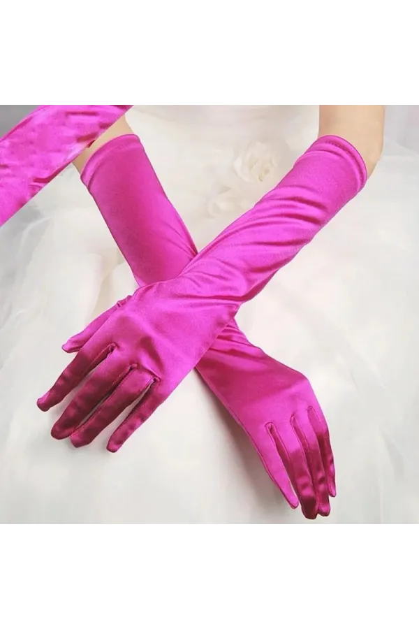 Uzun Boy Ekstra Parlak Saten Eldiven Fuşya Renk Uzun Boy Ekstra Parlak Saten Eldiven Fuşya Renk