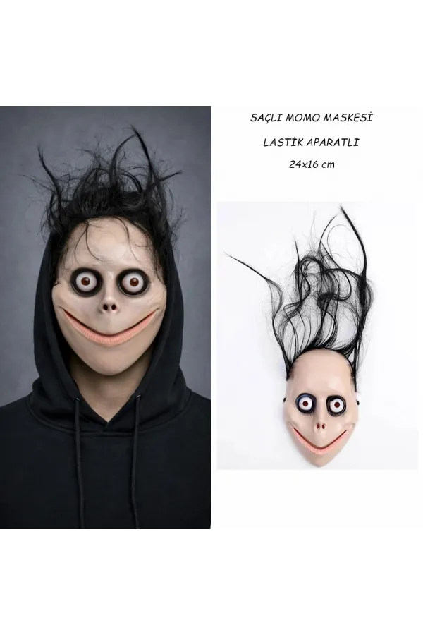 Saçlı Momo Korku Maskesi 24x16 Cm Saçlı Momo Korku Maskesi 24x16 Cm