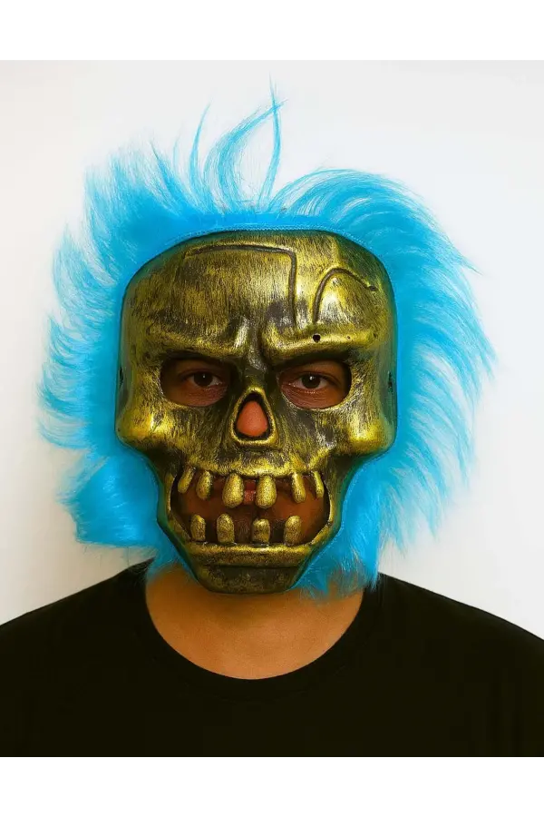 Wild Skull - Bakır Kafatası Turkuaz Saçlı İskelet Maske Wild Skull - Bakır Kafatası Turkuaz Saçlı İskelet Maske