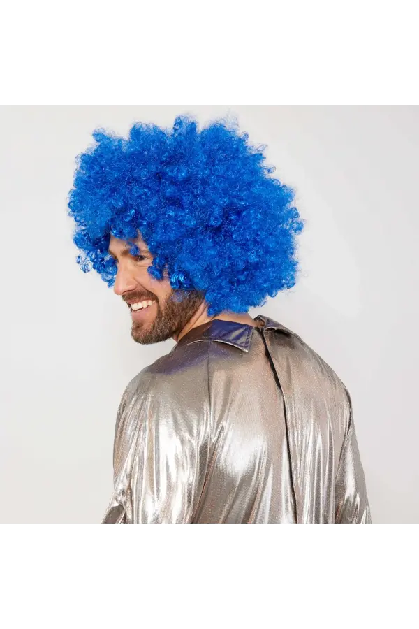 Mavi Renk Kıvırcık Afro Bonus Peruk Mavi Renk Kıvırcık Afro Bonus Peruk