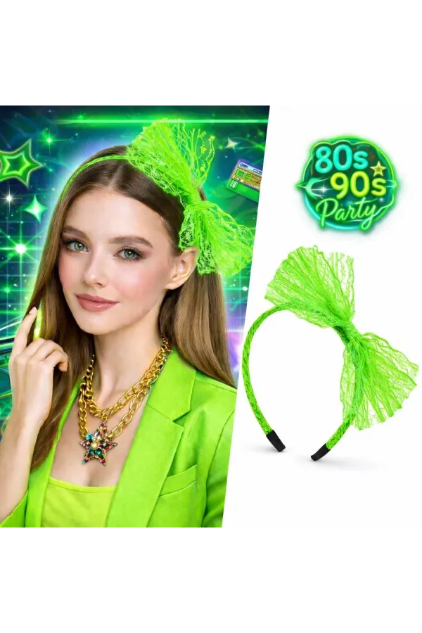 80’ler 90’lar Neon Yeşil Dantel Taç Fiyonklu 80’ler 90’lar Neon Yeşil Dantel Taç Fiyonklu