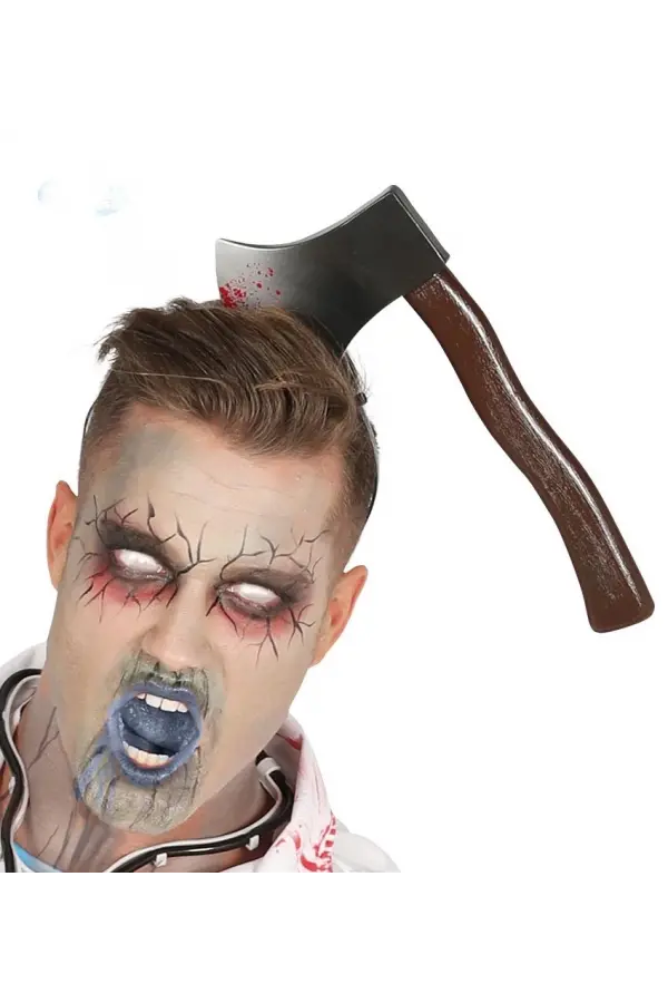 Kafaya Saplanmış Halloween Kanlı Balta Şaka Tacı Kafaya Saplanmış Halloween Kanlı Balta Şaka Tacı