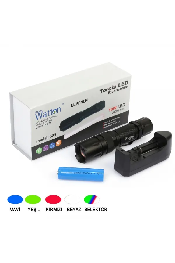 10w 2000 Lümen 4 Renk Güçlü El Feneri Wt-605 10w 2000 Lümen 4 Renk Güçlü El Feneri Wt-605