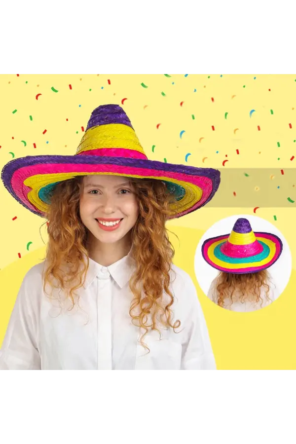 Sombrero Meksika Şapkası Renkli Örme Hasır Çocuk Boy Sombrero Meksika Şapkası Renkli Örme Hasır Çocuk Boy