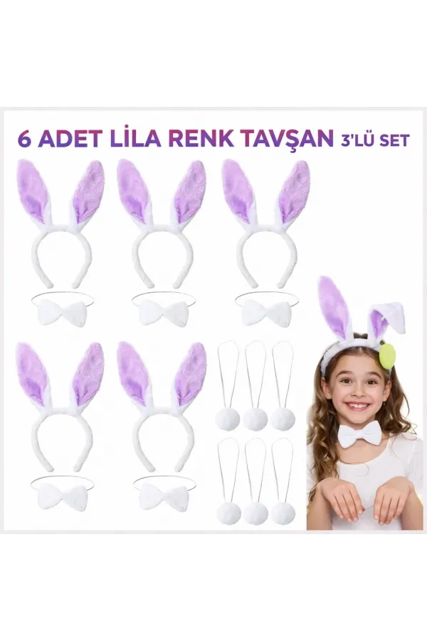 Lila Tavşan Sahne Seti 6'lı Set Taç Papyon Kuyruk Lila Tavşan Sahne Seti 6'lı Set Taç Papyon Kuyruk