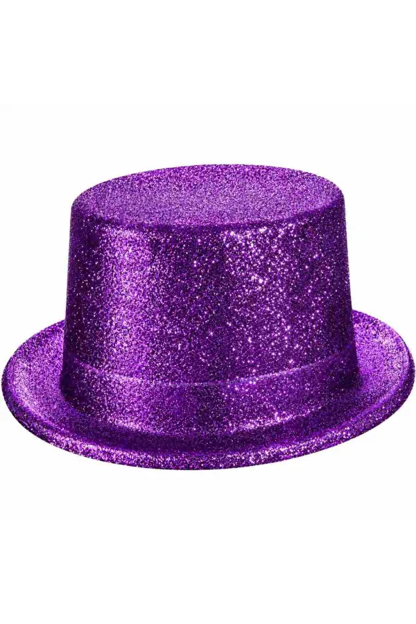 Mor Simli Glitter Silindir Parti Şapkası Mor Simli Glitter Silindir Parti Şapkası