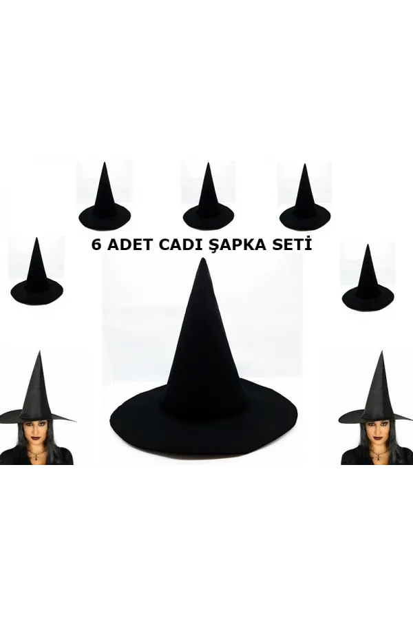 Siyah Cadı Şapkası Keçe Yetişkin Boy 6 Adet Siyah Cadı Şapkası Keçe Yetişkin Boy 6 Adet