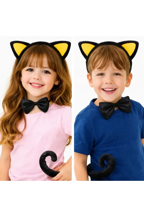 Sarı Kulaklı Kedi Kostüm Seti – Taç Papyon Kuyruk 3 Parça Sarı Kulaklı Kedi Kostüm Seti – Taç Papyon Kuyruk 3 Parça