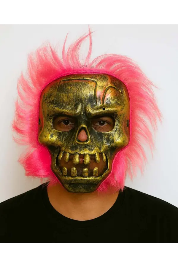 Wild Skull - Bakır Kafatası Pembe Saçlı İskelet Maske Wild Skull - Bakır Kafatası Pembe Saçlı İskelet Maske