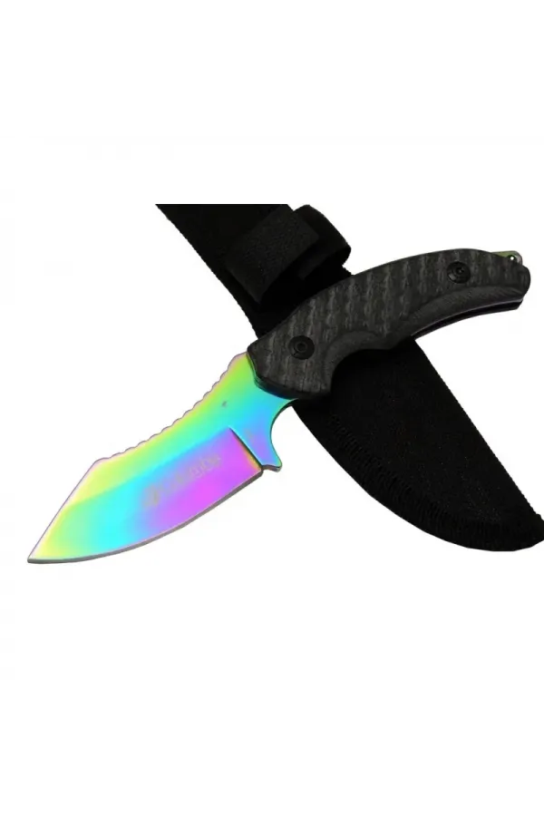 156a Renkli Gökkuşağı Kamp Çakı Bıçağı 19 Cm - Kılıflı