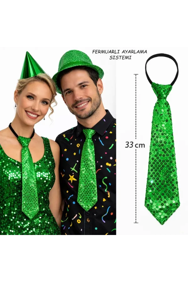 Yeşil Renk Pul Payetli Işıltılı Parti Kravatı 33 Cm Yeşil Renk Pul Payetli Işıltılı Parti Kravatı 33 Cm
