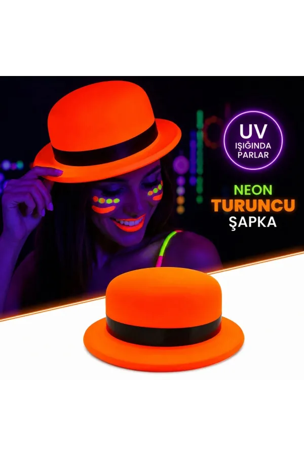 Neon Turuncu Uv Parti Şapkası Plastik Neon Turuncu Uv Parti Şapkası Plastik