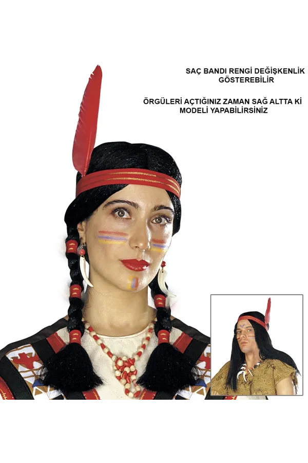 Tüylü Örgülü Hint Peruğu Kızılderili Peruğu Tüylü Örgülü Hint Peruğu Kızılderili Peruğu