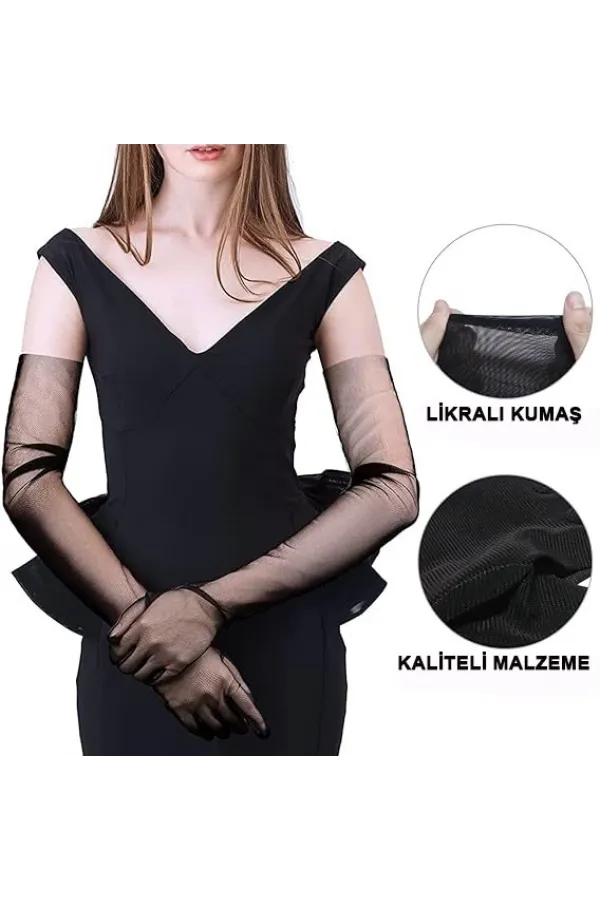 Uzun Boy Likralı Siyah Renk Yetişkin Mega Tül Eldiven 53 Cm Uzun Boy Likralı Siyah Renk Yetişkin Mega Tül Eldiven 53 Cm