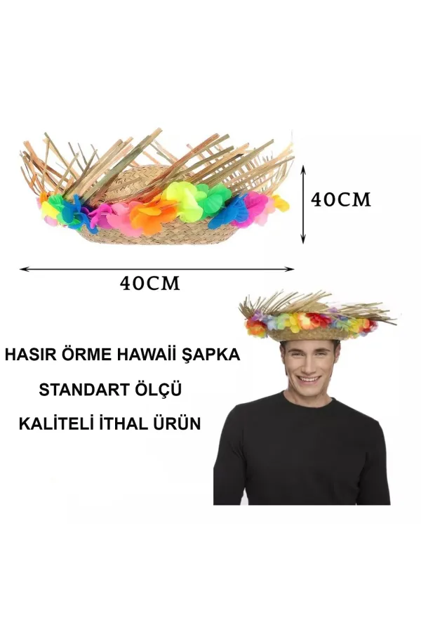 Naturel Renk Püsküllü Örme Hasır Hawaii Luau Aloha Şapka 13x36 Cm Naturel Renk Püsküllü Örme Hasır Hawaii Luau Aloha Şapka 13x36 Cm