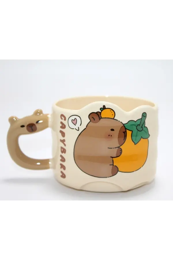 Capybara Figürlü Yayvan Formlu Porselen Kupa Bardak Alk5044 Capybara Figürlü Yayvan Formlu Porselen Kupa Bardak Alk5044