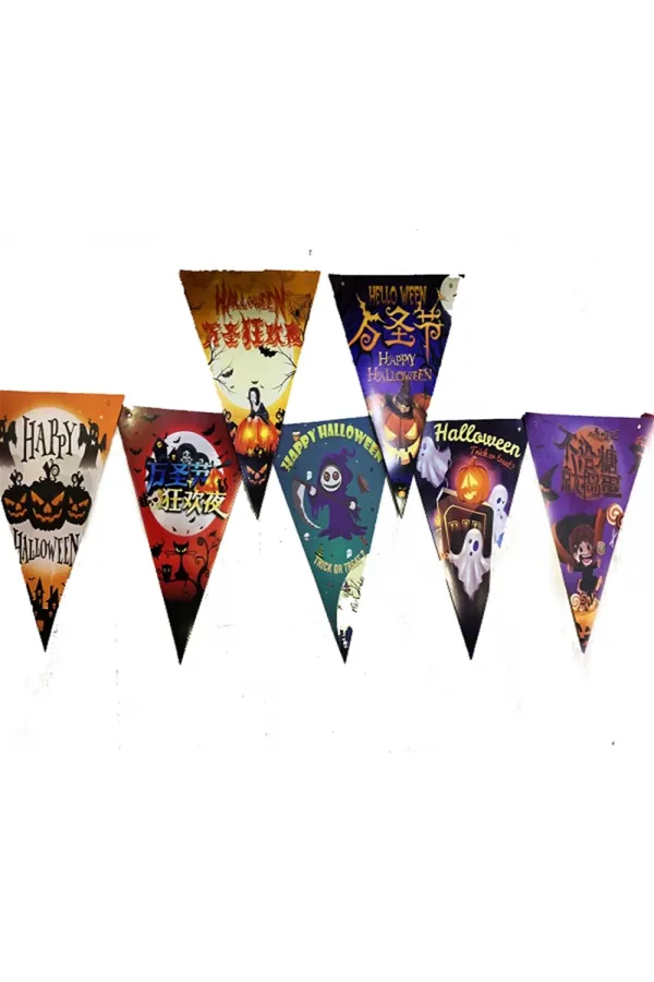 Lüks Baskılı Üçgen Model Halloween Banner Süs Bayrak 8 Li Lüks Baskılı Üçgen Model Halloween Banner Süs Bayrak 8 Li