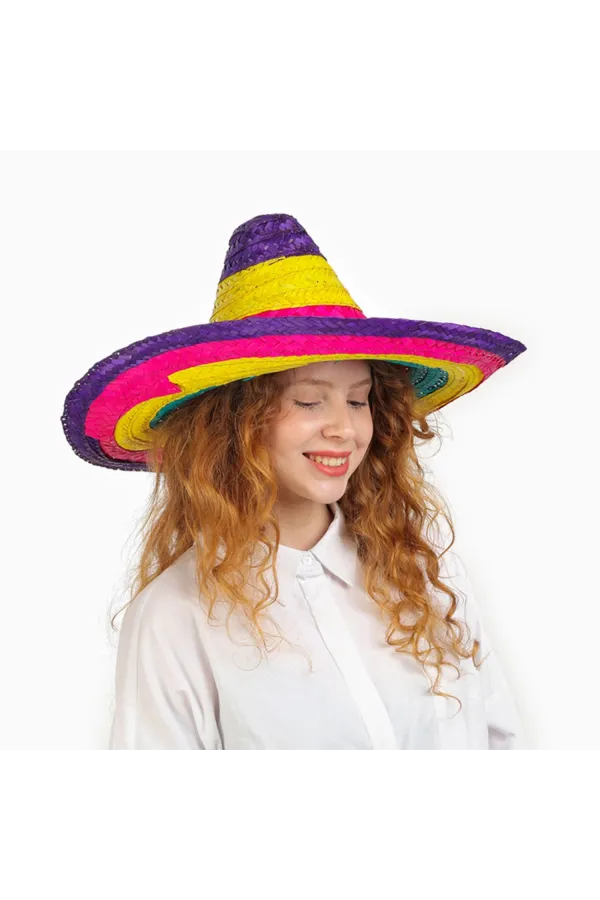 Sombrero Meksika Şapkası Renkli Örme Hasır Çocuk Boy Sombrero Meksika Şapkası Renkli Örme Hasır Çocuk Boy