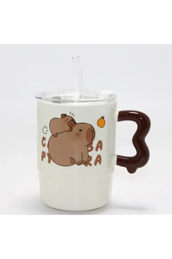 Sevimli Capybara Figürlü Kapaklı Porselen Kupa Bardak Alk5040 Sevimli Capybara Figürlü Kapaklı Porselen Kupa Bardak Alk5040