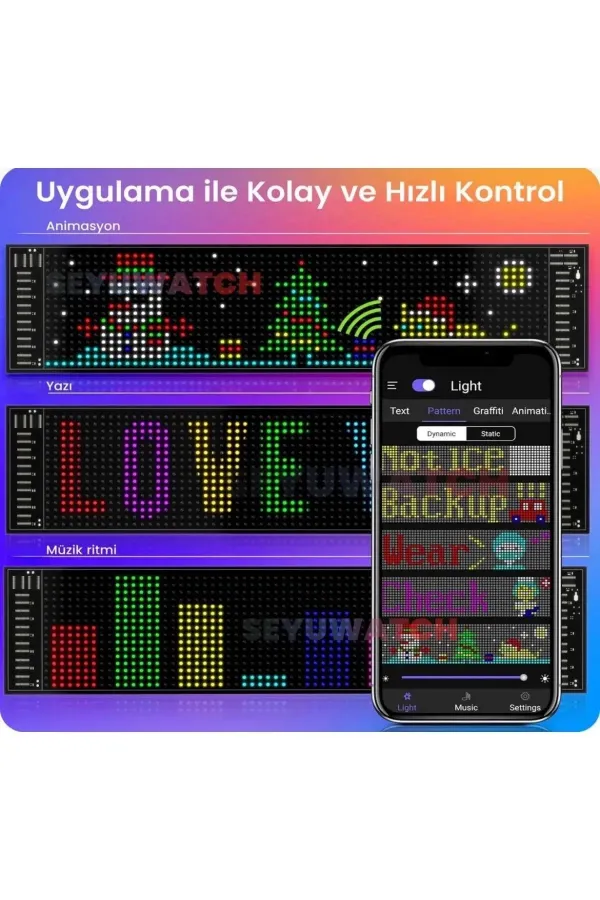 Led Panel Cama Yapışan Telefon Kontrollü Led Ekran Panel 16*64 Led Sayısı Led Panel Cama Yapışan Telefon Kontrollü Led Ekran Panel 16*64 Led Sayısı